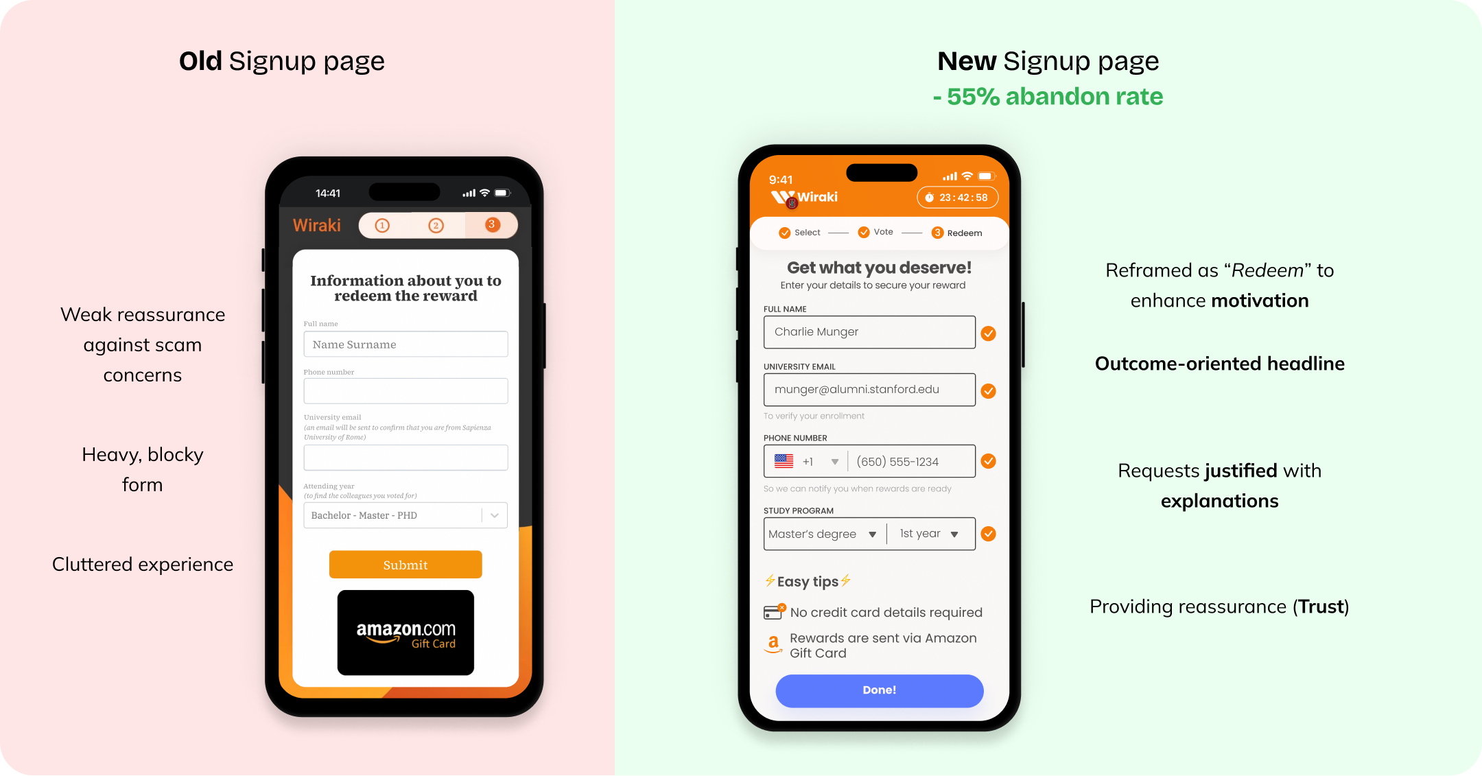Signup page, old versus new