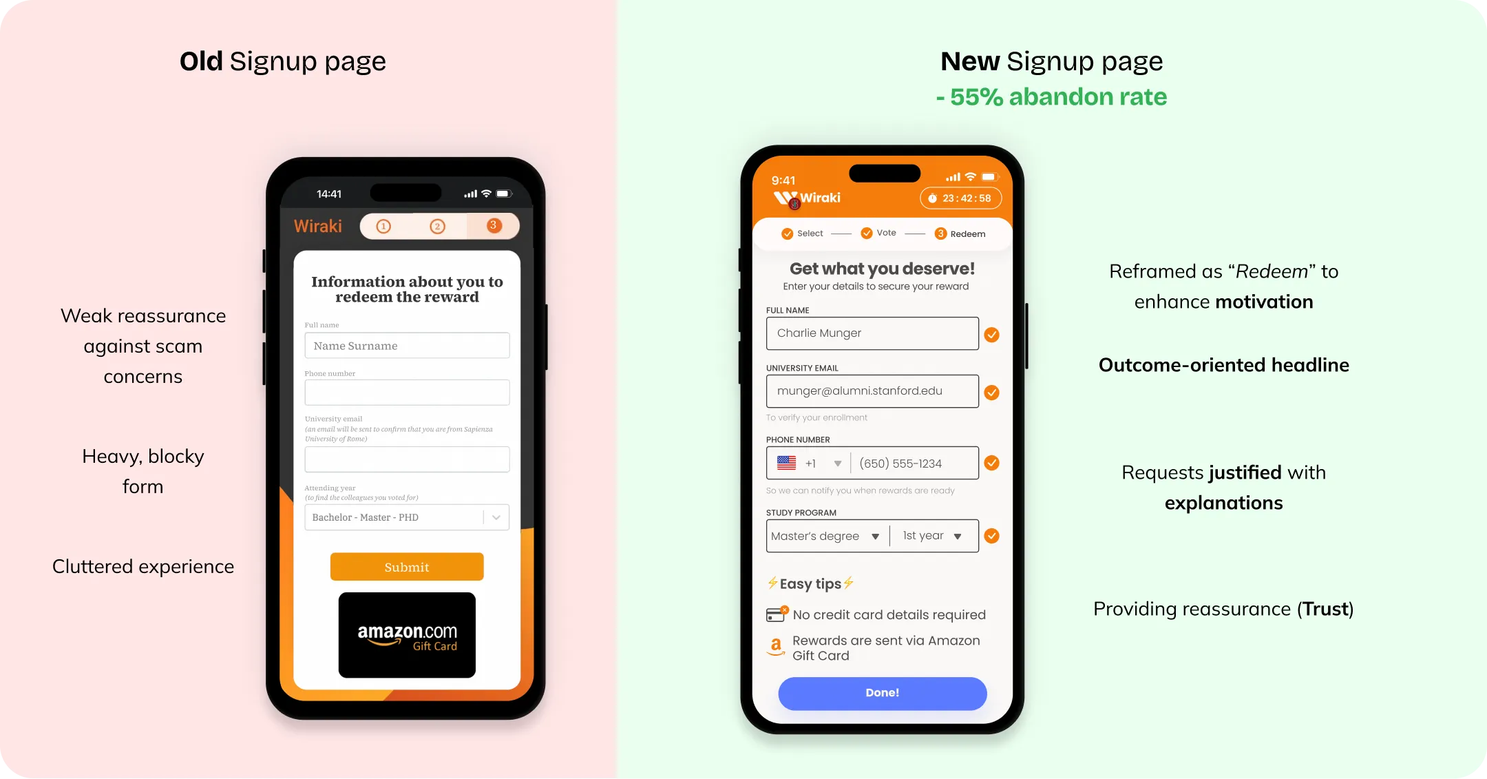 Signup page comparison, old versus new
